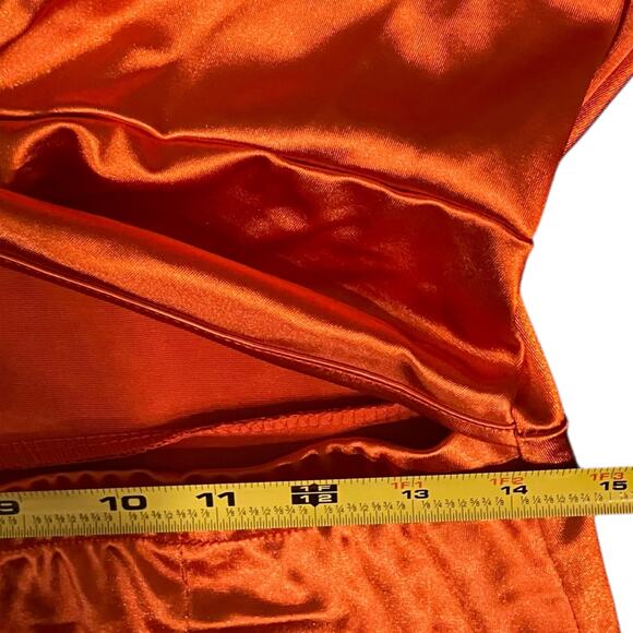 SHEIN Orange Satin Twist-Front Satin Midi Dress L Cutout Long Sleeve Slit - Picture 7 of 10